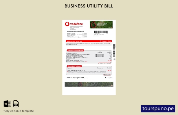 listo para imprimir plantilla de factura de servicios públicos de Grecia Vodafon